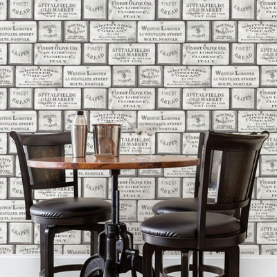 Galerie Kitchen Recipes Silver Grey Crates Smooth Wallpaper