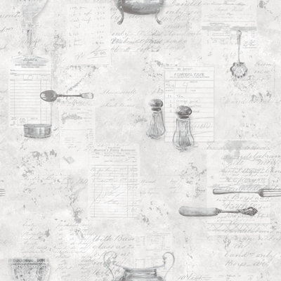 Galerie Kitchen Recipes Silver Grey Cutlery Smooth Wallpaper