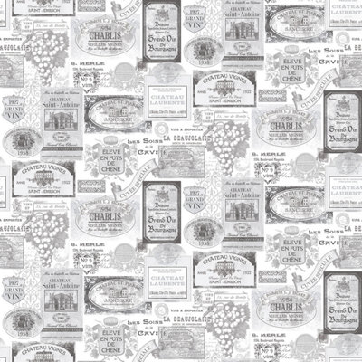 Galerie Kitchen Recipes Silver Grey Vino Smooth Wallpaper
