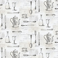 Galerie Kitchen Style 3 Black White Vintage Kitchen Smooth Wallpaper