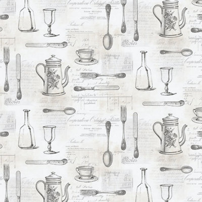Galerie Kitchen Style 3 Black White Vintage Kitchen Smooth Wallpaper ...