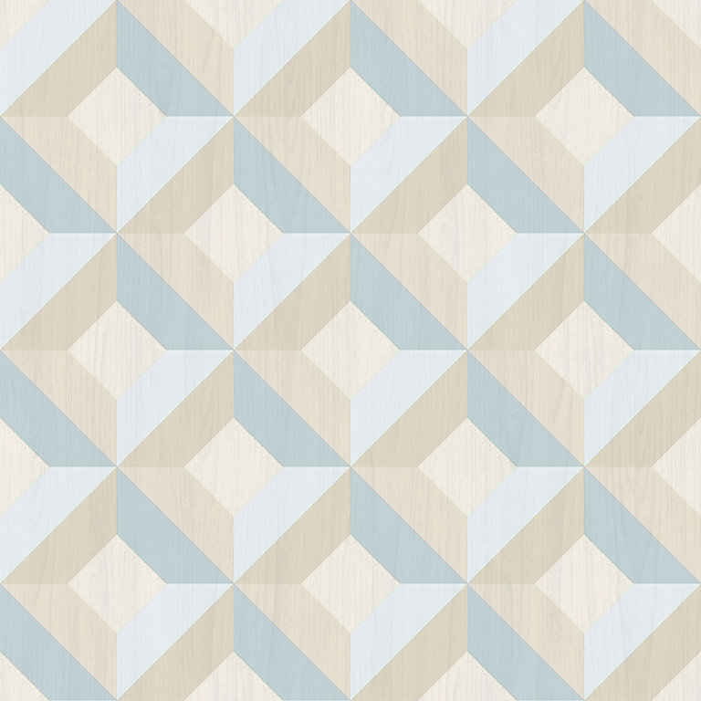 Galerie Kitchen Style 3 Blue Beige 3D Geo Wood Smooth Wallpaper | DIY at B&Q