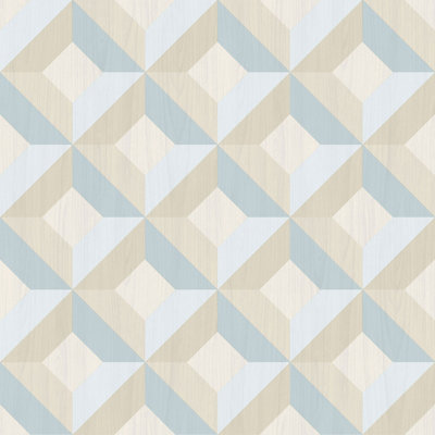 Galerie Kitchen Style 3 Blue Beige 3D Geo Wood Smooth Wallpaper