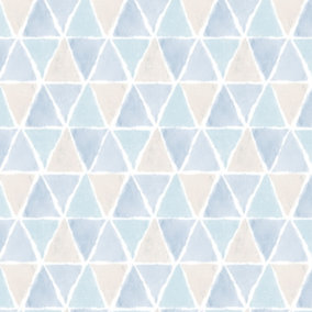 Galerie Kitchen Style 3 Blue White Beige Geo Triangles Smooth Wallpaper