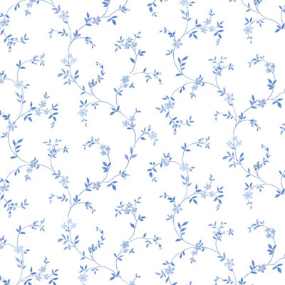 Galerie Kitchen Style 3 Blue White Dainty Floral Trail Smooth Wallpaper