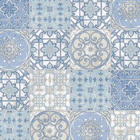 Galerie Kitchen Style 3 Blue White Retro Tiles Smooth Wallpaper