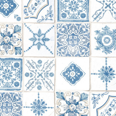 Galerie Kitchen Style 3 Blue White Retro Tiles Smooth Wallpaper