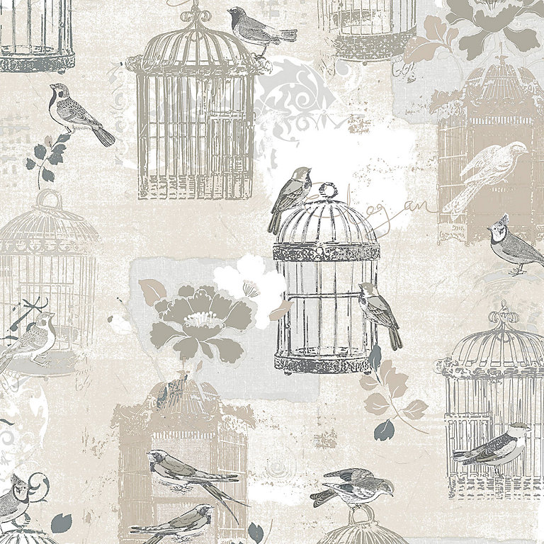 Galerie Kitchen Style 3 Brown Beige Elegance Bird Cage Smooth Wallpaper |  DIY at B&Q