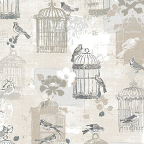 Galerie Kitchen Style 3 Brown Beige Elegance Bird Cage Smooth Wallpaper