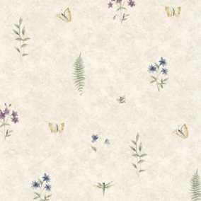 Galerie Kitchen Style 3 Cream Green Yellow Purple Butterflies & Bees Smooth Wallpaper