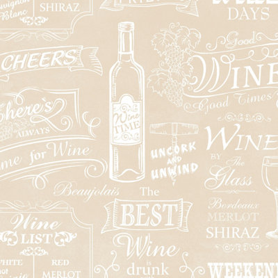 Galerie Kitchen Style 3 Cream White Wine with Friends Smooth Wallpaper