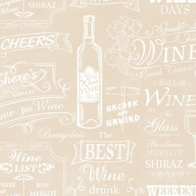 Galerie Kitchen Style 3 Cream White Wine with Friends Smooth Wallpaper