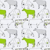 Galerie Kitchen Style 3 Green Grey Black White Cow Motif Smooth Wallpaper
