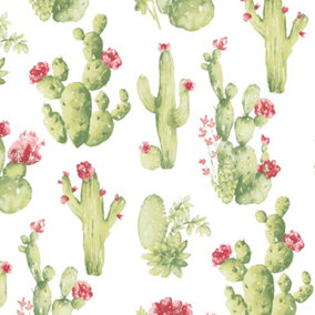 Galerie Kitchen Style 3 Green Red Cactus Motif Smooth Wallpaper
