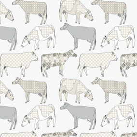 Galerie Kitchen Style 3 Grey Beige Cow Motif Smooth Wallpaper