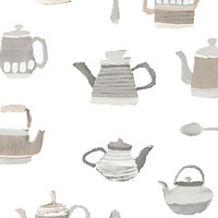 Galerie Kitchen Style 3 Grey Beige Teapot Motif Smooth Wallpaper
