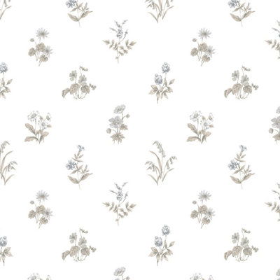 Galerie Kitchen Style 3 Grey Beige White Floral Prints Smooth A4 Wallpaper Sample