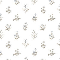 Galerie Kitchen Style 3 Grey Beige White Floral Prints Smooth Wallpaper