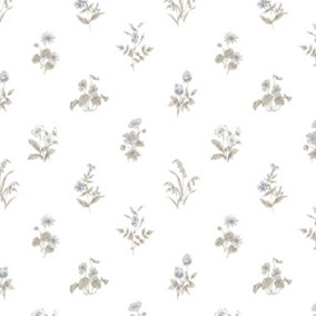 Galerie Kitchen Style 3 Grey Beige White Floral Prints Smooth Wallpaper