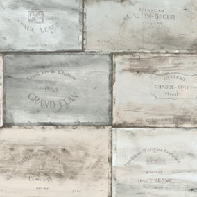 Galerie Kitchen Style 3 Grey Beige Wine Crates Smooth Wallpaper