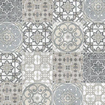 Galerie Kitchen Style 3 Grey Black Cream Beige Retro Tiles Smooth A4 Wallpaper Sample