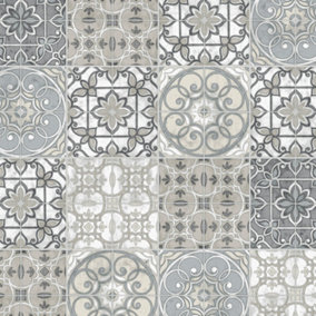 Galerie Kitchen Style 3 Grey Black Cream Beige Retro Tiles Smooth Wallpaper