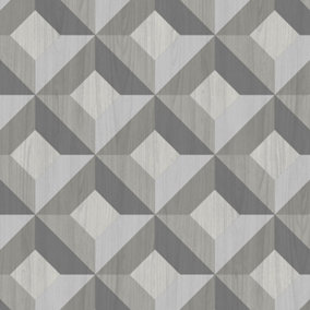 Galerie Kitchen Style 3 Monochrome Black White Grey 3D Geo Wood Smooth Wallpaper