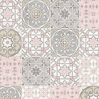 Galerie Kitchen Style 3 Pink Grey Beige Retro Tiles Smooth Wallpaper