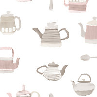 Galerie Kitchen Style 3 Pink Grey Beige Teapot Motif Smooth Wallpaper