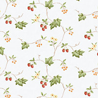 Galerie Kitchen Style 3 Red Green Yellow Orange White Strawberry & Ivy Trail Smooth Wallpaper