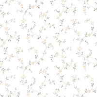 Galerie Kitchen Style 3 White Grey Beige Dainty Floral Trail Smooth Wallpaper