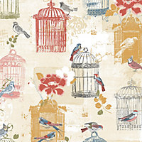 Galerie Kitchen Style 3 Yellow Blue Red Green White Elegance Bird Cage Smooth Wallpaper