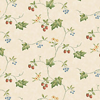 Galerie Kitchen Style 3 Yellow Cream Green Red Blue Strawberry & Ivy Trail Smooth Wallpaper