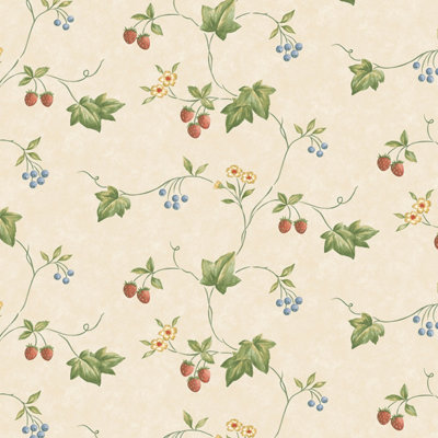 Galerie Kitchen Style 3 Yellow Cream Green Red Blue Strawberry & Ivy Trail Smooth Wallpaper