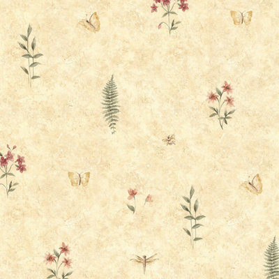 Galerie Kitchen Style 3 Yellow Green Red Butterflies & Bees Smooth A4 Wallpaper Sample