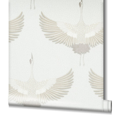 Galerie Kumano Beige Textured Stork Wallpaper