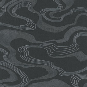 Galerie Kumano Black Abstract Flow Design Wallpaper