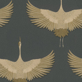 Galerie Kumano Black Textured Stork Wallpaper
