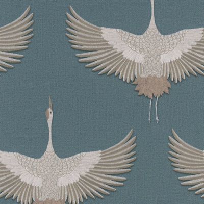 Galerie Kumano  Blue Textured Stork Wallpaper