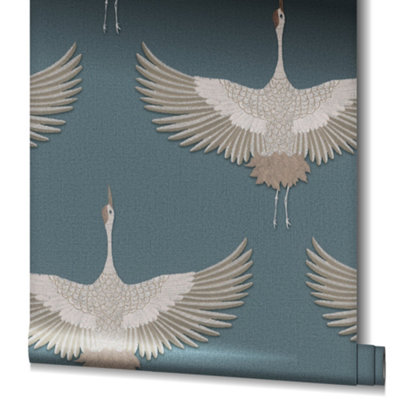 Galerie Kumano  Blue Textured Stork Wallpaper