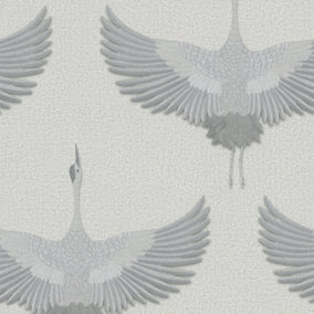 Galerie Kumano Grey Textured Stork Wallpaper