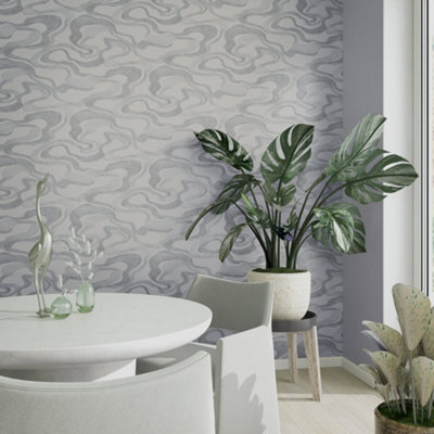 Galerie Kumano Silver Abstract Flow Design Wallpaper