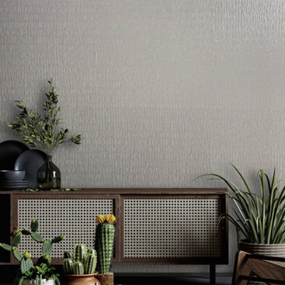 Galerie Kumano Silver Pearlescent Textured Ruche Silk Wallpaper