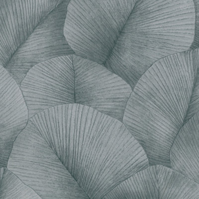 Galerie Kumano Silver Textured Palm Leaf  Wallpaper