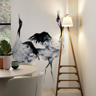 Galerie Kumano White/Black Two Painted Crane 3-Panel Wallpaper Mural