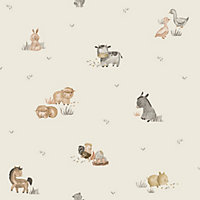 Galerie Little Explorers 2 Beige Farm Animals Wallpaper Roll