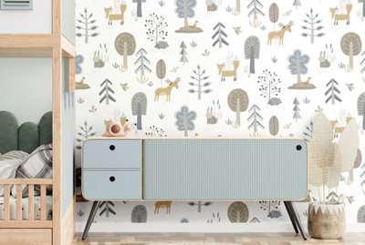 Galerie Little Explorers 2 Blue Country Animals Wallpaper Roll