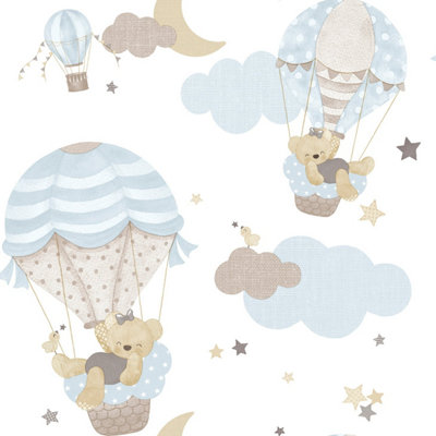 Galerie Little Explorers 2 Blue Hot Air Balloons Wallpaper Roll