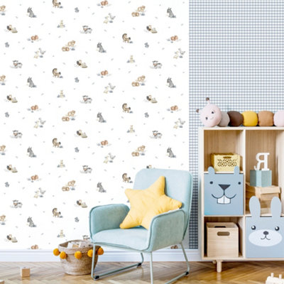 Galerie Little Explorers 2 Blue Two Tone Gingham Wallpaper Roll