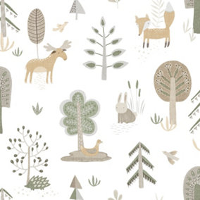 Galerie Little Explorers 2 Green Country Animals Wallpaper Roll